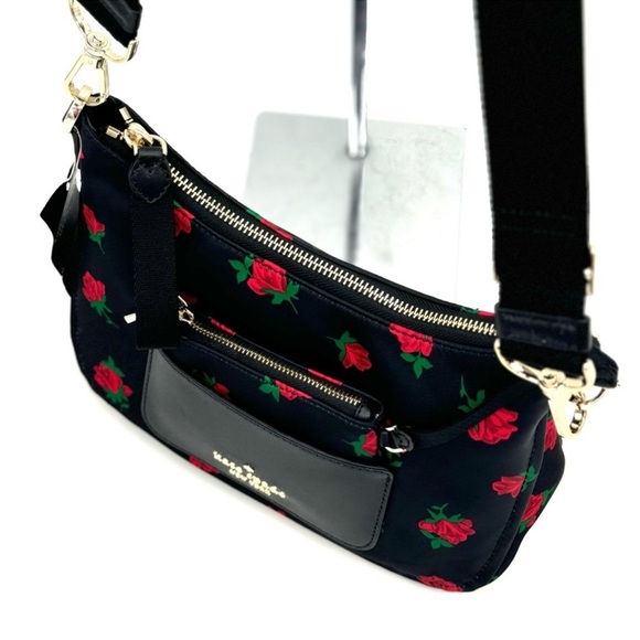 Kate Spade Chelsea Rose Toss Crossbody Bag & Coin Purse Black Multi Rose - Picture 6 of 12